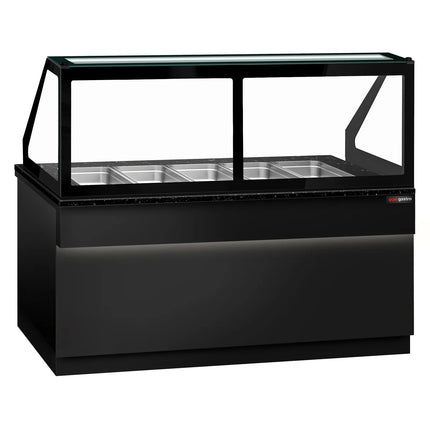 GGM Gastro Commercial Saladette Counter TORONTO - 2000mm - 1200L - Black Front - 3 doors - with square glass canopy for 5 x GN 1/1 & 1 shelf - black granite worktop