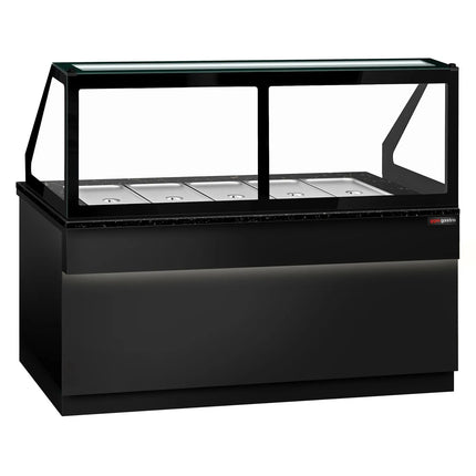 GGM Gastro Commercial Saladette Counter TORONTO - 2000mm - 1200L - Black Front - 3 doors - with square glass canopy for 5 x GN 1/1 & 1 shelf - black granite worktop