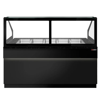 GGM Gastro Commercial Saladette Counter TORONTO - 2000mm - 1200L - Black Front - 3 doors - with square glass canopy for 5 x GN 1/1 & 1 shelf - black granite worktop