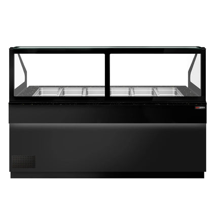 GGM Gastro Commercial Saladette Counter TORONTO - 2550mm - Black Front - 4 doors - with square glass canopy for 6 x GN 1/1 & 1 shelf - black granite worktop