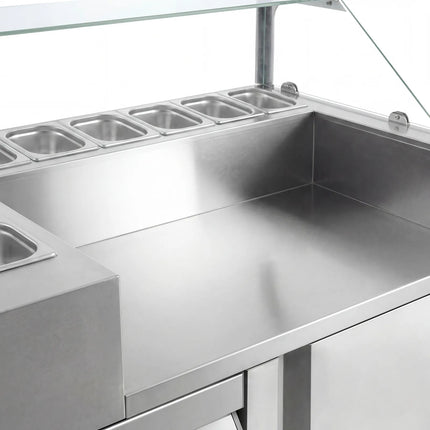 GGM Gastro Commercial Saladette Prep Counter - 1210x700mm - 1 Door & 2 Drawers - for 9x GN 1/6 - incl. Crepe maker with 2 plates & Wooden spatula