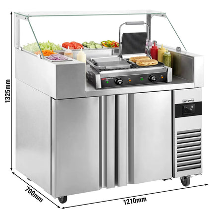 GGM Gastro Commercial Saladette Prep Counter - 1210x700mm - 2 Doors - for 9x GN 1/6 - incl. Digital contact grill