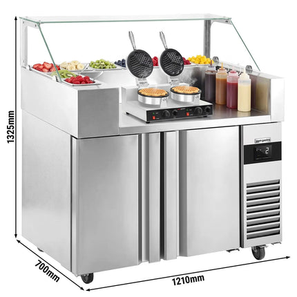 GGM Gastro Commercial Saladette Prep Counter - 1210x700mm - 2 Doors - for 9x GN 1/6 - incl. Waffle maker