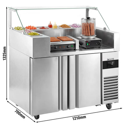 GGM Gastro Commercial Saladette Prep Counter - 1210x700mm - 2 Doors - for 9x GN 1/6 - incl. Hotdog grill & warmer