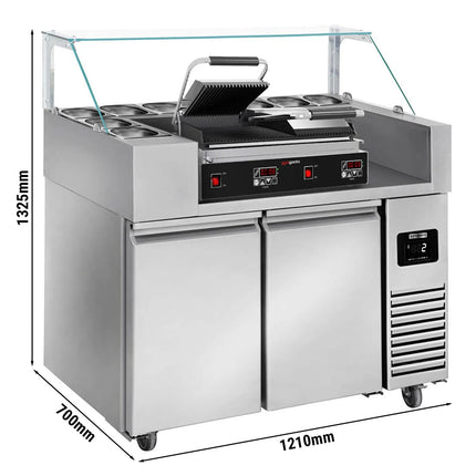 GGM Gastro Commercial Saladette Prep Counter - 1210x700mm - 2 Doors - for 9x GN 1/6 - incl. Contact grill
