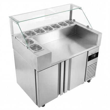 GGM Gastro Commercial Saladette Prep Counter - 1210x700mm - 2 Doors - for 9x GN 1/6 - incl. Contact grill