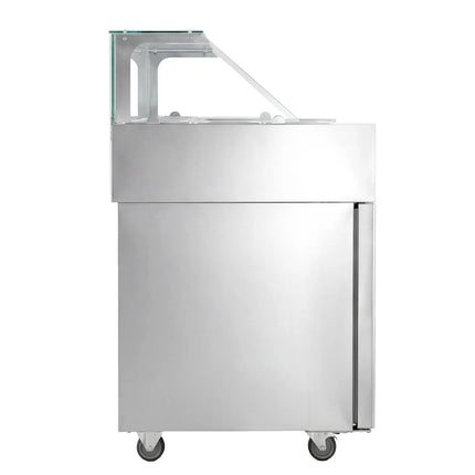 GGM Gastro Commercial Saladette Prep Counter - 1210x700mm - 2 Doors - for 9x GN 1/6 - incl. Digital contact grill & Hamburger machine