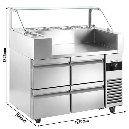 GGM Gastro Commercial Saladette Prep Counter - 1210x700mm - 4 Drawers - for 9x GN 1/6