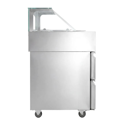 GGM Gastro Commercial Saladette Prep Counter - 1210x700mm - 4 Drawers - for 9x GN 1/6 - incl. Crepes maker with 2 plates & Wooden spatula