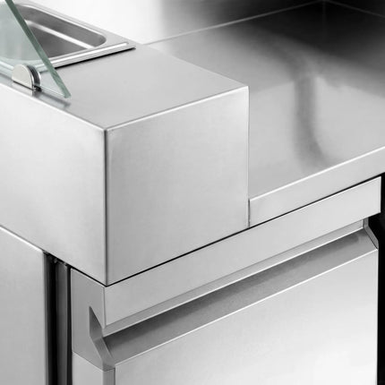 GGM Gastro Commercial Saladette Prep Counter - 1210x700mm - 4 Drawers - topper for 9x GN 1/6 - incl. Glass sneeze guard & Crepe maker with wooden spatula