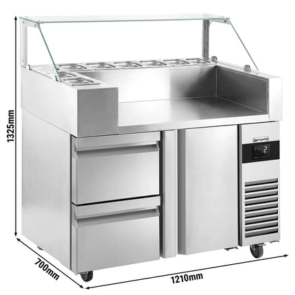 GGM Gastro Commercial Saladette Prep Counter - 1210x700mm - with 1 Door & 2 Drawers - for 9x GN 1/6