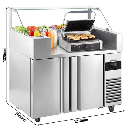 GGM Gastro Commercial Saladette Prep Counter - 1210x700mm - with 2 Doors - for 9x GN 1/6 - incl. Digital contact grill