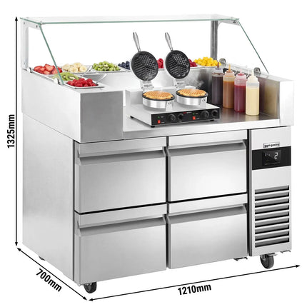 GGM Gastro Commercial Saladette Prep Counter - 1210x700mm - with 4 Drawers - for 9x GN 1/6 - incl. Waffle maker