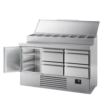 GGM Gastro Commercial Saladette Prep Counter - 1460x700mm - 1 Door & 4 Drawers - topper for 8x GN 1/4