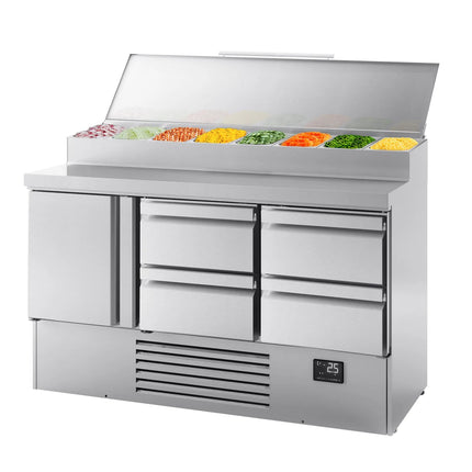 GGM Gastro Commercial Saladette Prep Counter - 1460x700mm - 1 Door & 4 Drawers - topper for 8x GN 1/4