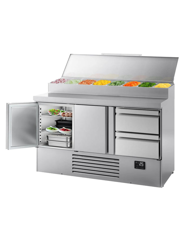 GGM Gastro Commercial Saladette Prep Counter - 1460x700mm - 2 Doors & 2 Drawers - for 8x GN 1/4