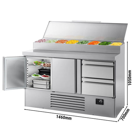 GGM Gastro Commercial Saladette Prep Counter - 1460x700mm - 2 Doors & 2 Drawers - for 8x GN 1/4