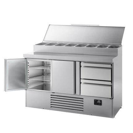 GGM Gastro Commercial Saladette Prep Counter - 1460x700mm - 2 Doors & 2 Drawers - for 8x GN 1/4