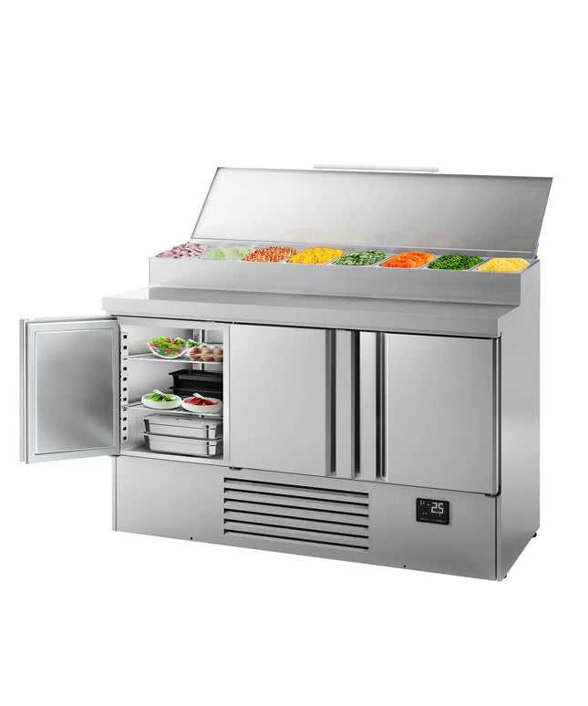 GGM Gastro Commercial Saladette Prep Counter - 1460x700mm - 3 Doors - topper for 8x GN 1/4