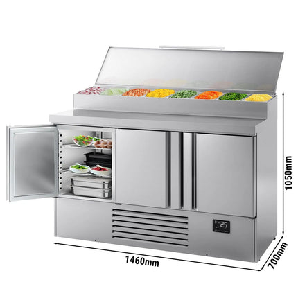 GGM Gastro Commercial Saladette Prep Counter - 1460x700mm - 3 Doors - topper for 8x GN 1/4