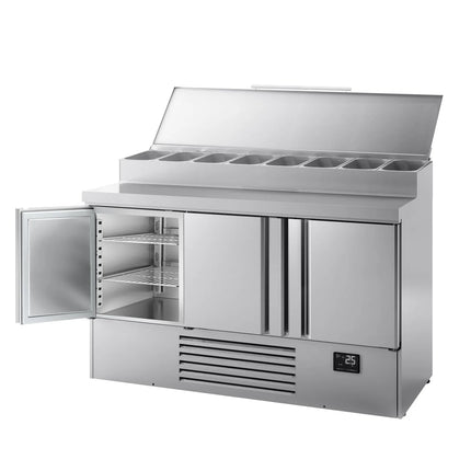 GGM Gastro Commercial Saladette Prep Counter - 1460x700mm - 3 Doors - topper for 8x GN 1/4