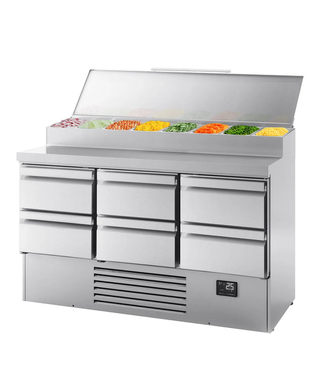 GGM Gastro Commercial Saladette Prep Counter - 1460x700mm - 6 Drawers - for 8x GN 1/4