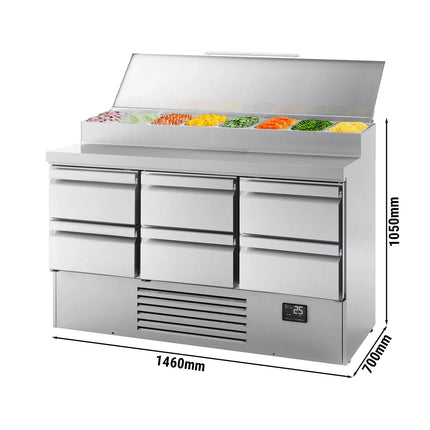 GGM Gastro Commercial Saladette Prep Counter - 1460x700mm - 6 Drawers - for 8x GN 1/4