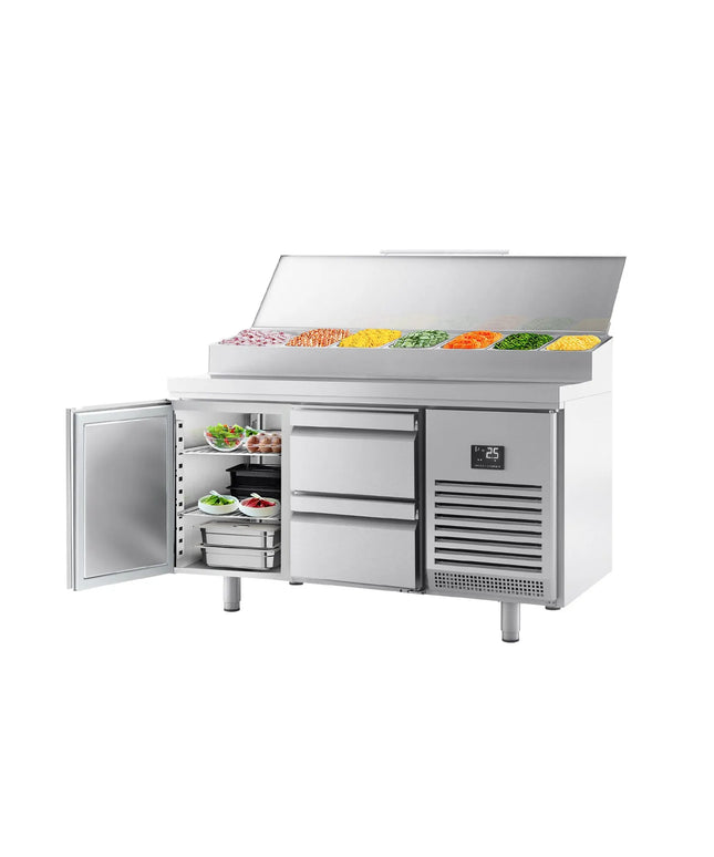 GGM Gastro Commercial Saladette Prep Counter - 1468x700mm - 1 Door & 2 Drawers - for 1x GN 1/2 & 6x GN 1/3