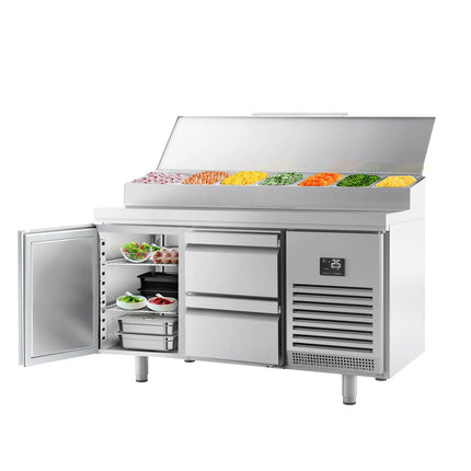 GGM Gastro Commercial Saladette Prep Counter - 1468x700mm - 1 Door & 2 Drawers - for 1x GN 1/2 & 6x GN 1/3