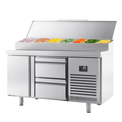 GGM Gastro Commercial Saladette Prep Counter - 1468x700mm - 1 Door & 2 Drawers - for 1x GN 1/2 & 6x GN 1/3
