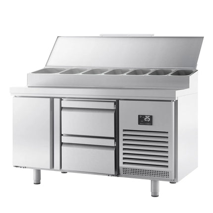 GGM Gastro Commercial Saladette Prep Counter - 1468x700mm - 1 Door & 2 Drawers - for 1x GN 1/2 & 6x GN 1/3