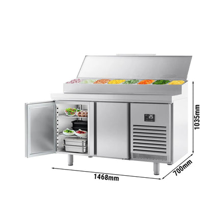GGM Gastro Commercial Saladette Prep Counter - 1468x700mm - 2 Doors - for 1x GN 1/2 & 6x GN 1/3