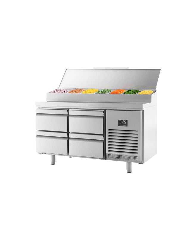 GGM Gastro Commercial Saladette Prep Counter - 1468x700mm - 4 Drawers - for 1x GN 1/2 & 6x GN 1/3