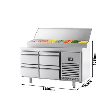 GGM Gastro Commercial Saladette Prep Counter - 1468x700mm - 4 Drawers - for 1x GN 1/2 & 6x GN 1/3
