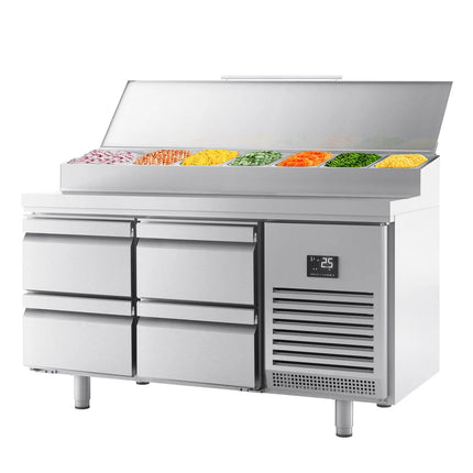GGM Gastro Commercial Saladette Prep Counter - 1468x700mm - 4 Drawers - for 1x GN 1/2 & 6x GN 1/3