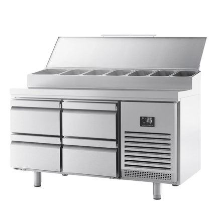 GGM Gastro Commercial Saladette Prep Counter - 1468x700mm - 4 Drawers - for 1x GN 1/2 & 6x GN 1/3