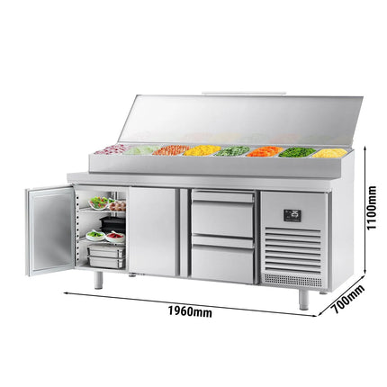GGM Gastro Commercial Saladette Prep Counter - 1960x700mm - 2 Doors & 2 Drawers - for 1x GN 1/2 & 9x GN 1/3