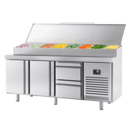 GGM Gastro Commercial Saladette Prep Counter - 1960x700mm - 2 Doors & 2 Drawers - for 1x GN 1/2 & 9x GN 1/3
