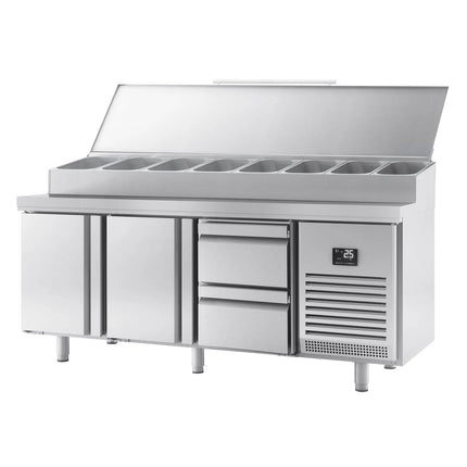 GGM Gastro Commercial Saladette Prep Counter - 1960x700mm - 2 Doors & 2 Drawers - for 1x GN 1/2 & 9x GN 1/3