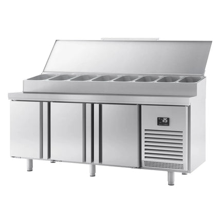 GGM Gastro Commercial Saladette Prep Counter - 1960x700mm - 3 Doors - for 1x GN 1/2 & 9x GN 1/3