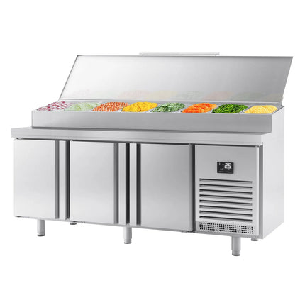 GGM Gastro Commercial Saladette Prep Counter - 1960x700mm - 3 Doors - for 1x GN 1/2 & 9x GN 1/3