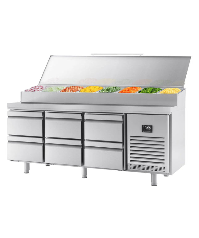 GGM Gastro Commercial Saladette Prep Counter - 1960x700mm - with 1 Door & 6 Drawers - for 1x GN 1/2 & 9x GN 1/3
