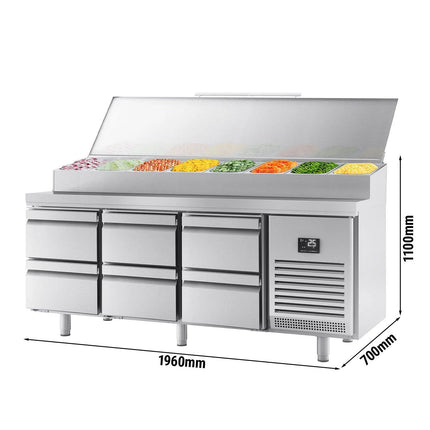 GGM Gastro Commercial Saladette Prep Counter - 1960x700mm - with 1 Door & 6 Drawers - for 1x GN 1/2 & 9x GN 1/3
