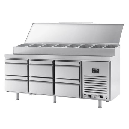 GGM Gastro Commercial Saladette Prep Counter - 1960x700mm - with 1 Door & 6 Drawers - for 1x GN 1/2 & 9x GN 1/3