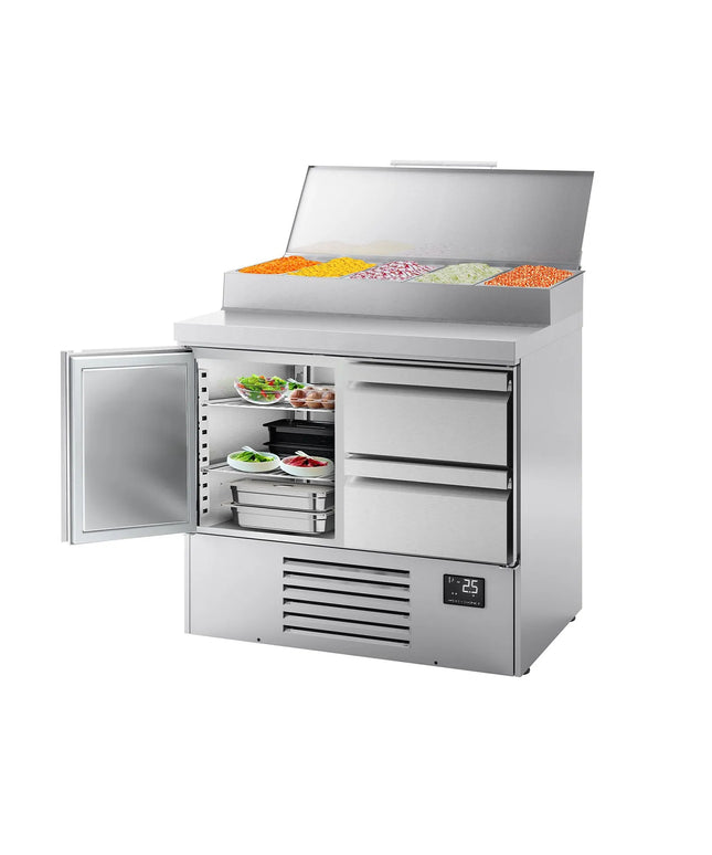 GGM Gastro Commercial Saladette Prep Counter - 978x700mm - 1 Door & 2 Drawers - for 5x GN 1/4
