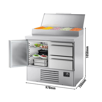 GGM Gastro Commercial Saladette Prep Counter - 978x700mm - 1 Door & 2 Drawers - for 5x GN 1/4