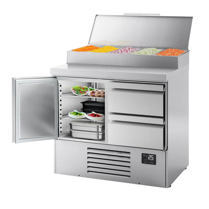 GGM Gastro Commercial Saladette Prep Counter - 978x700mm - 1 Door & 2 Drawers - for 5x GN 1/4