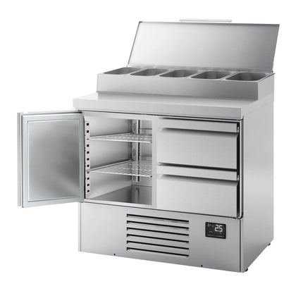 GGM Gastro Commercial Saladette Prep Counter - 978x700mm - 1 Door & 2 Drawers - for 5x GN 1/4