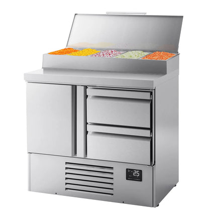 GGM Gastro Commercial Saladette Prep Counter - 978x700mm - 1 Door & 2 Drawers - for 5x GN 1/4