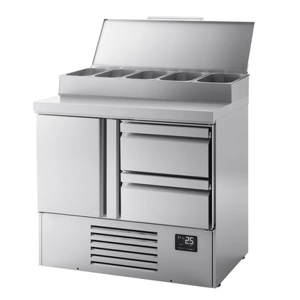 GGM Gastro Commercial Saladette Prep Counter - 978x700mm - 1 Door & 2 Drawers - for 5x GN 1/4